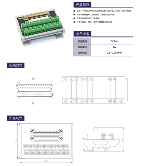 37PIN转接模块 FTB37-DSUB-AB